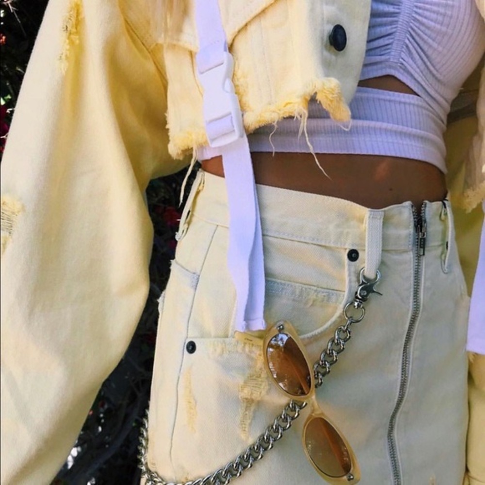 LF Carmar yellow distressed denim jacket